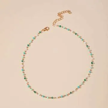 Asphinien Bohemian Beaded Choker Necklace Dainty Green Cubic Crystal Necklace Boho Summer Beach Jewelry Prom Party Festival Gift for Women