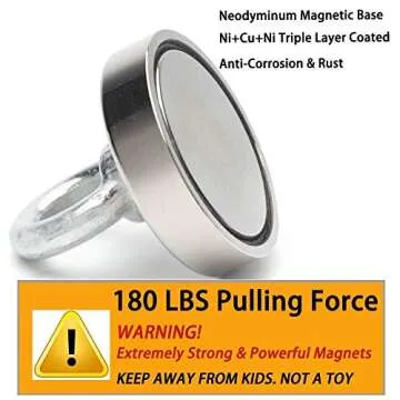 EVISWIY Strong Fishing Magnets Neodymium Rare Earth 180 LBS for Treasure Hunting Retrieving Salvage with 2 PCS Cup Hooks Dia. 48MM 1.89" Heavy Duty Magnetic Hooks for Hanging