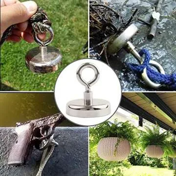EVISWIY Strong Fishing Magnets Neodymium Rare Earth 180 LBS for Treasure Hunting Retrieving Salvage with 2 PCS Cup Hooks Dia. 48MM 1.89" Heavy Duty Magnetic Hooks for Hanging