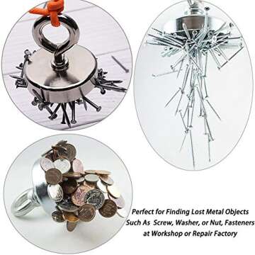 EVISWIY Strong Fishing Magnets Neodymium Rare Earth 180 LBS for Treasure Hunting Retrieving Salvage with 2 PCS Cup Hooks Dia. 48MM 1.89" Heavy Duty Magnetic Hooks for Hanging