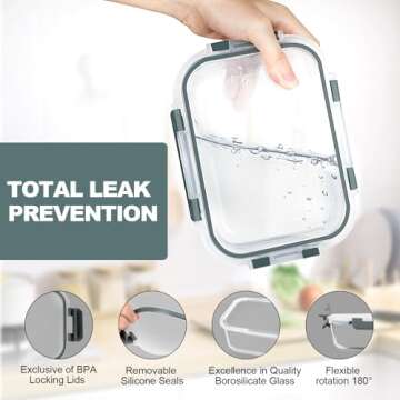 VERONES 10 Pack Glass Meal Prep Containers - Airtight & Durable