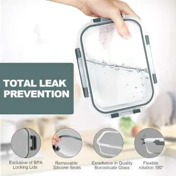 VERONES 10 Pack Glass Meal Prep Containers - Airtight & Durable