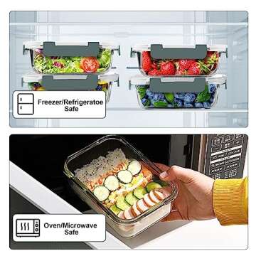 VERONES 10 Pack Glass Meal Prep Containers - Airtight & Durable