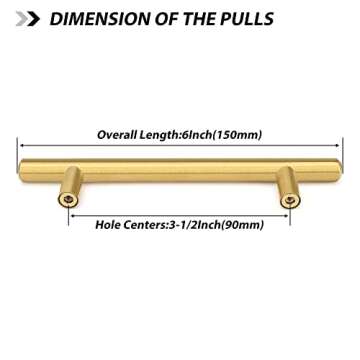 Goldenwarm 3.5 Inch Drawer Pulls Gold Cabinet Handles Kitchen Hardware - LS201GD90 Brushed Brass Dre...