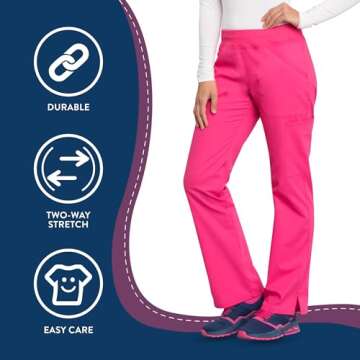 Workwear Professionals Scrubs for Women Pull-On Cargo Pant, Soft Stretch WW170, M, Electric Pink