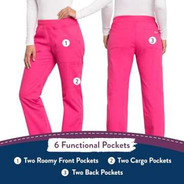 Workwear Professionals Scrubs for Women Pull-On Cargo Pant, Soft Stretch WW170, M, Electric Pink