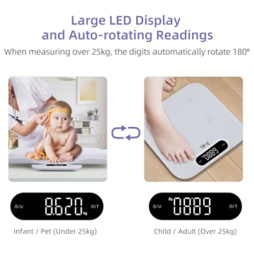 TIPRE Baby Weight Scale, Infant Scale with Detachable Tray, Pet Scale for Cat Dog, Multiple Weighing Scale for Toddler, Children, Pet and Adult Auto-Rotation LED Screen, Up to 400lb/180kg