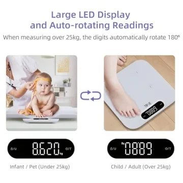 TIPRE Baby Weight Scale, Infant Scale with Detachable Tray, Pet Scale for Cat Dog, Multiple Weighing Scale for Toddler, Children, Pet and Adult Auto-Rotation LED Screen, Up to 400lb/180kg