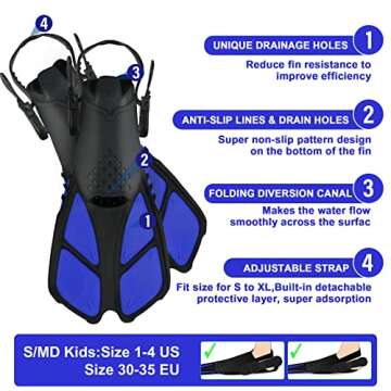 AosDero Kids Snorkeling Set Adjustable Swimming Kids Flippers+Panoramic Snorkel Mask+ Dry Snorkel Tube+ Travel Bags Suitable Snorkeling Gear for Kids,Juniors,Age 5-14