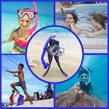 AosDero Kids Snorkeling Set Adjustable Swimming Kids Flippers+Panoramic Snorkel Mask+ Dry Snorkel Tube+ Travel Bags Suitable Snorkeling Gear for Kids,Juniors,Age 5-14