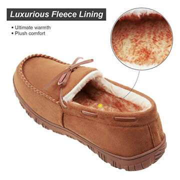 LA PLAGE Mens Slippers Moccasin Memory Foam Warm Plush House Slippers, Indoor Outdoor Comfortable Wi...