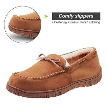 LA PLAGE Mens Slippers Moccasin Memory Foam Warm Plush House Slippers, Indoor Outdoor Comfortable Winter House Shoes 11 US Brown