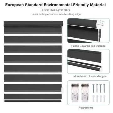 Changshade Custom Size Zebra Roller Shades, Blackout(85%) Dual Layer Roller Blinds with Thermal Insulated for Office,Living Room,Bedroom,Bathroom,Easy Installation, Black