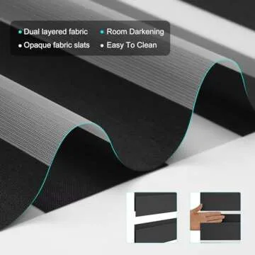 Changshade Custom Size Zebra Roller Shades, Blackout(85%) Dual Layer Roller Blinds with Thermal Insulated for Office,Living Room,Bedroom,Bathroom,Easy Installation, Black