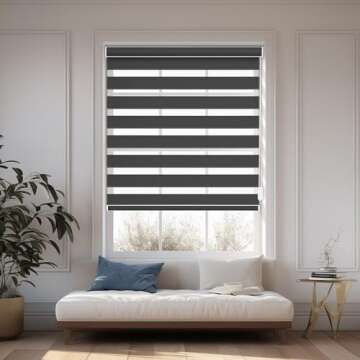 Changshade Custom Size Zebra Roller Shades, Blackout(85%) Dual Layer Roller Blinds with Thermal Insulated for Office,Living Room,Bedroom,Bathroom,Easy Installation, Black