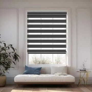Changshade Custom Size Zebra Roller Shades, Blackout(85%) Dual Layer Roller Blinds with Thermal Insulated for Office,Living Room,Bedroom,Bathroom,Easy Installation, Black