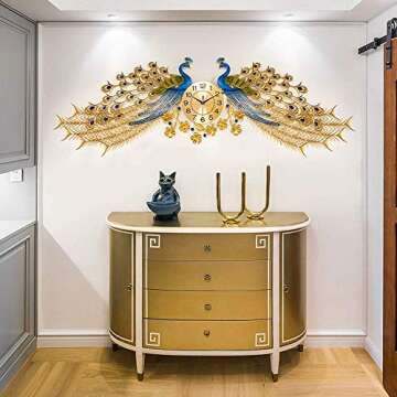 QIAOXIAOFEI-Clock Crystal Double-Headed Peacock Wall Clock,Creative Personality Art Decoration Wall Clock Large，Crystal Wall Clock Luxury Living Room Clock (145×75cm)