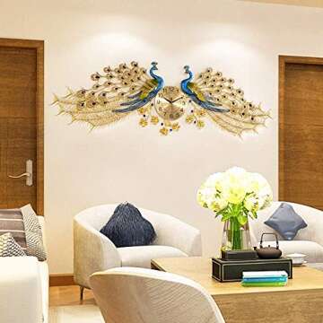 QIAOXIAOFEI-Clock Crystal Double-Headed Peacock Wall Clock,Creative Personality Art Decoration Wall Clock Large，Crystal Wall Clock Luxury Living Room Clock (145×75cm)
