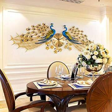 QIAOXIAOFEI-Clock Crystal Double-Headed Peacock Wall Clock,Creative Personality Art Decoration Wall Clock Large，Crystal Wall Clock Luxury Living Room Clock (145×75cm)