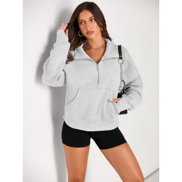 Half Zip Cropped Pullover Hoodies for Women