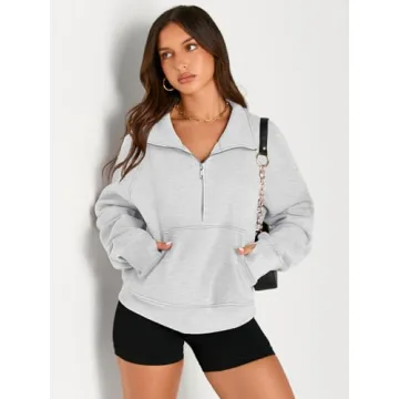 Half Zip Cropped Pullover Hoodies for Women