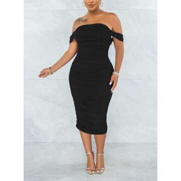 Women's Sexy Off Shoulder Sleeveless Bodycon Ruched Midi Elegant Cocktail Evening Party Night Tube Dresses