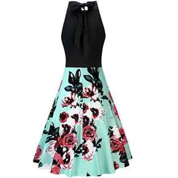 OUGES Halter Dresses for Women Summer Formal Wedding Guest Dress Homcoming Dress A Line Prom Dress(Floral03,M)