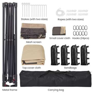 Yaheetech 11x11 Pop Up Gazebo Outdoor Canopy Shelter, Instant Patio Gazebo Sun Shade Canopy Tent with 4 Sandbags, Double Tiers & Mesh Netting for Lawn, Garden, Backyard & Deck, Khaki