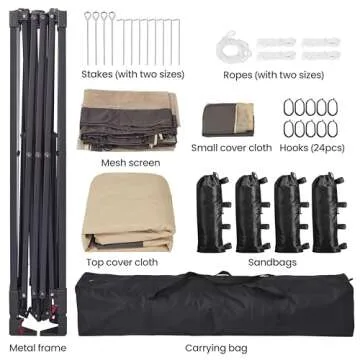 Yaheetech 11x11 Pop Up Gazebo Outdoor Canopy Shelter, Instant Patio Gazebo Sun Shade Canopy Tent with 4 Sandbags, Double Tiers & Mesh Netting for Lawn, Garden, Backyard & Deck, Khaki