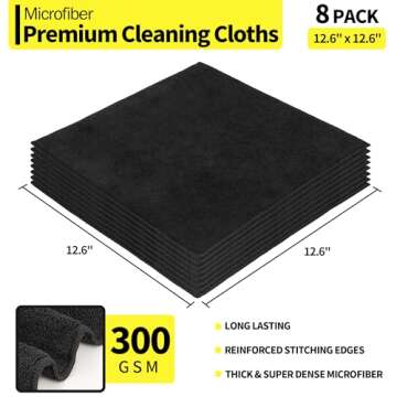 HOMERHYME Premium Microfiber Cleaning Cloths - 8 Pack, 12.6" x 12.6" Cleaning Towels, Ultra Absorben...