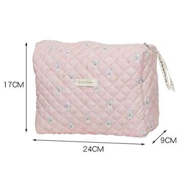Juoxeepy Cotton Makeup Bag Large Travel Cosmetic Bag Quilted Cosmetic Pouch Coquette Aesthetic Floral Toiletry Bag