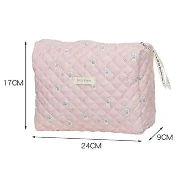 Juoxeepy Cotton Makeup Bag Large Travel Cosmetic Bag Quilted Cosmetic Pouch Coquette Aesthetic Floral Toiletry Bag