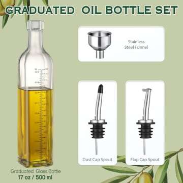 AOZITA 17oz Glass Olive Oil Dispenser Bottle - 500ml Clear -Oil & Vinegar Cruet with Pourers and Fun...