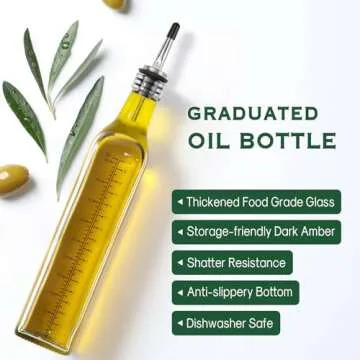 AOZITA 17oz Glass Olive Oil Dispenser Bottle - 500ml Clear -Oil & Vinegar Cruet with Pourers and Funnel - Olive Oil Carafe Decanter for Kitchen