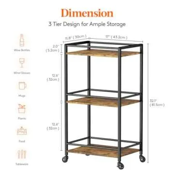 Stylish 3-Tier Rolling Bar Cart for Home and Office