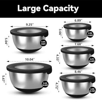 KITEISCAT Stainless Steel Mixing Bowls with Airtight Lids Set of 5, Nesting Mixing Bowls for Kitchen...