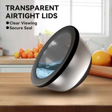 KITEISCAT Stainless Steel Mixing Bowls with Airtight Lids Set of 5, Nesting Mixing Bowls for Kitchen, Black, Dishwasher Safe, Non-Slip, Multi-Purpose for Cooking, Baking, Prepping & Food Storage