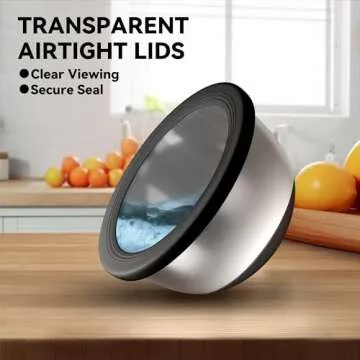 KITEISCAT Stainless Steel Mixing Bowls with Airtight Lids Set of 5, Nesting Mixing Bowls for Kitchen, Black, Dishwasher Safe, Non-Slip, Multi-Purpose for Cooking, Baking, Prepping & Food Storage