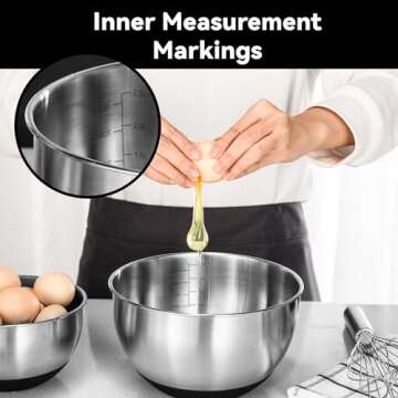 KITEISCAT Stainless Steel Mixing Bowls with Airtight Lids Set of 5, Nesting Mixing Bowls for Kitchen, Black, Dishwasher Safe, Non-Slip, Multi-Purpose for Cooking, Baking, Prepping & Food Storage