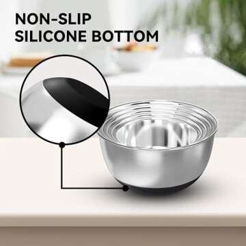 KITEISCAT Stainless Steel Mixing Bowls with Airtight Lids Set of 5, Nesting Mixing Bowls for Kitchen, Black, Dishwasher Safe, Non-Slip, Multi-Purpose for Cooking, Baking, Prepping & Food Storage