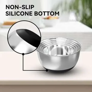 KITEISCAT Stainless Steel Mixing Bowls with Airtight Lids Set of 5, Nesting Mixing Bowls for Kitchen, Black, Dishwasher Safe, Non-Slip, Multi-Purpose for Cooking, Baking, Prepping & Food Storage