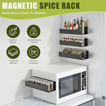 Hoenart 4 Pack Magnetic Spice Rack for Refrigerator, Moveable Magnetic Spice Organizer, Black Metal ...