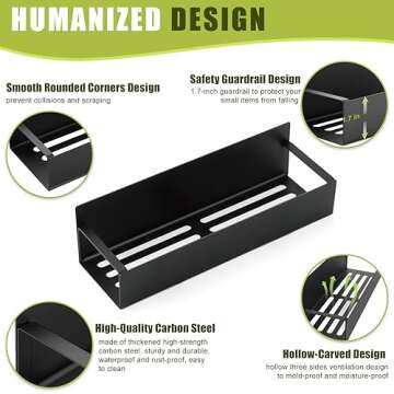 Hoenart 4 Pack Magnetic Spice Rack for Refrigerator, Moveable Magnetic Spice Organizer, Black Metal Strong Magnetic Shelf for Fridge and Microwave Oven, Space Saving for Kitchen