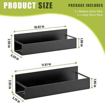 Hoenart 4 Pack Magnetic Spice Rack for Refrigerator, Moveable Magnetic Spice Organizer, Black Metal Strong Magnetic Shelf for Fridge and Microwave Oven, Space Saving for Kitchen