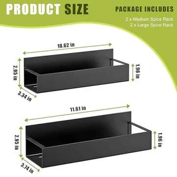 Hoenart 4 Pack Magnetic Spice Rack for Refrigerator, Moveable Magnetic Spice Organizer, Black Metal Strong Magnetic Shelf for Fridge and Microwave Oven, Space Saving for Kitchen