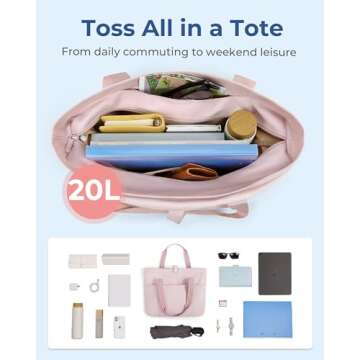 BAGSMART Tote Bag for Women, Foldable Tote Bag With Zipper Large Shoulder Bag Top Handle Handbag for Travel, Work