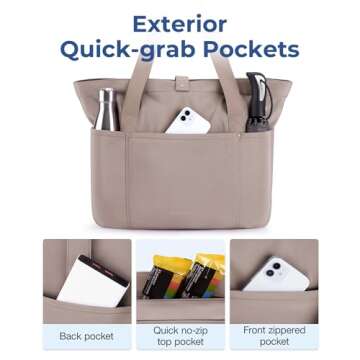 BAGSMART Tote Bag for Women, Foldable Tote Bag With Zipper Large Shoulder Bag Top Handle Handbag for Travel, Work