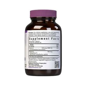 Bluebonnet Nutrition Vitamin D3 & K2, Soy-Free, for Strong-Healthy Bones*, Gluten-Free, Non-GMO, Dai...