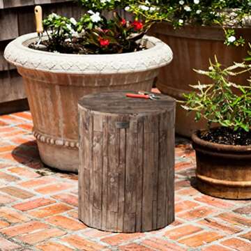 Patio Sense 62420 Elyse Round Rustic Garden Stool Wood Outdoor Seating & End Table Portable Adaptabl...