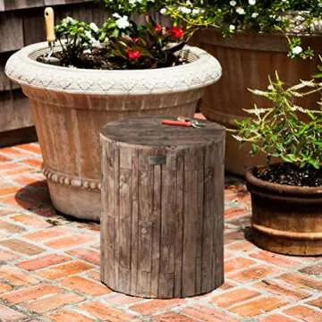 Patio Sense 62420 Elyse Round Rustic Garden Stool Wood Outdoor Seating & End Table Portable Adaptabl...